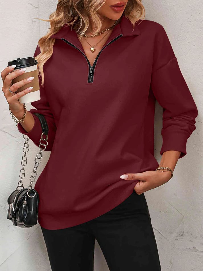 Sweat-shirt à Fermeture Éclair avec Épaules Tombantes