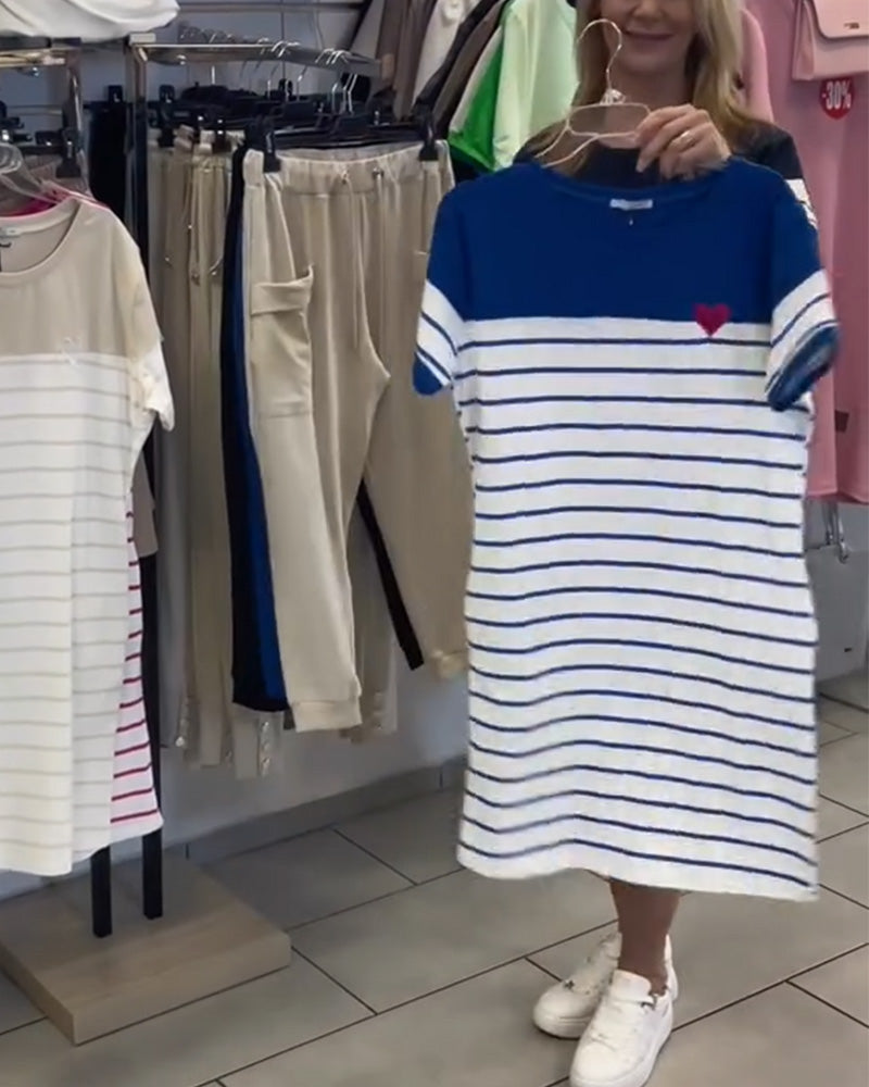 Abito Collo Tondo Casual Striato