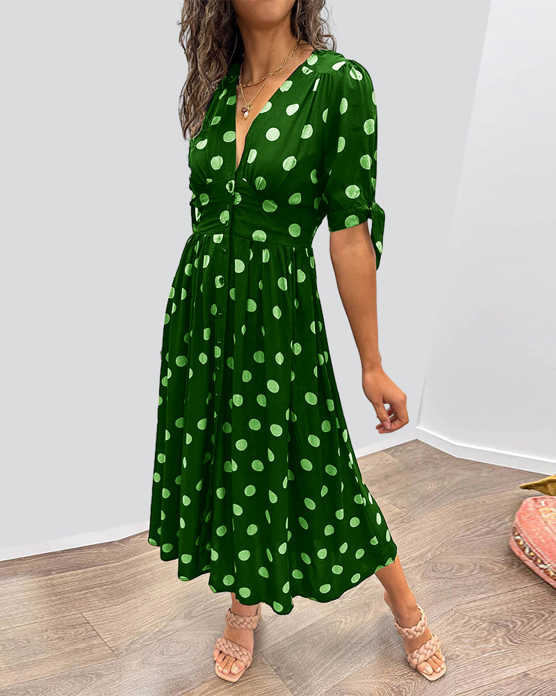 Mina™ | Vestito a Pois con Scollatura a V