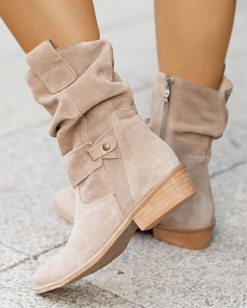 Xena | Bottines en daim à talon bas avec fermeture zippée confort pour femme
