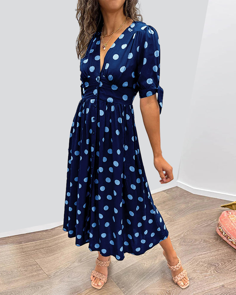 Mina™ | Vestito a Pois con Scollatura a V
