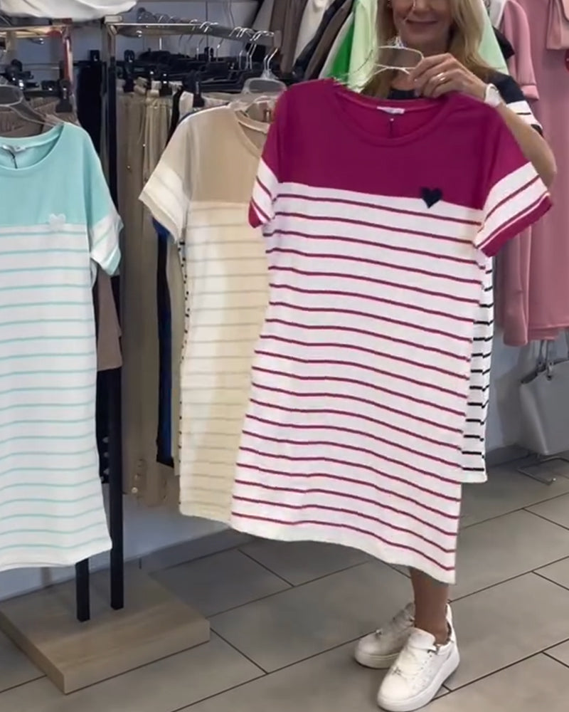 Abito Collo Tondo Casual Striato