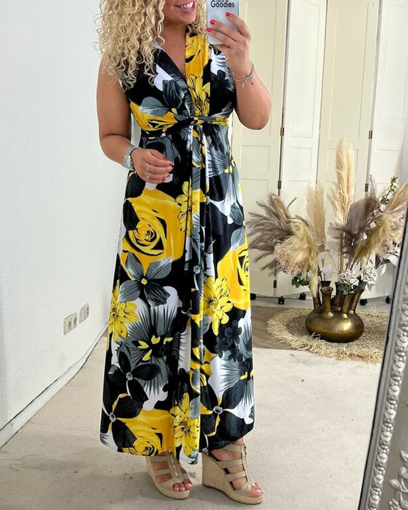 Svea | Robe sans manches et dos avec fronces et imprimé floral
