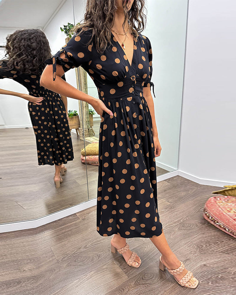 Mina™ | Vestito a Pois con Scollatura a V