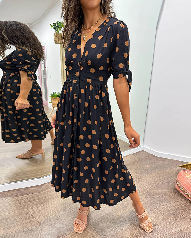 Mina™ | Vestito a Pois con Scollatura a V