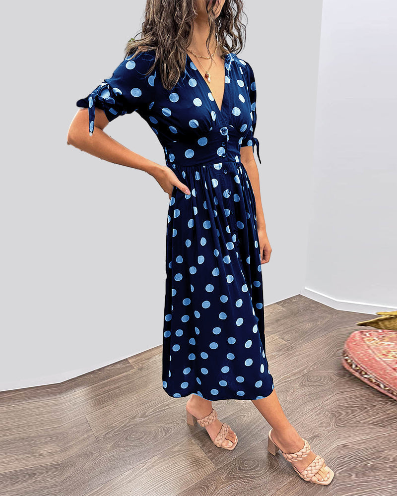 Mina™ | Vestito a Pois con Scollatura a V