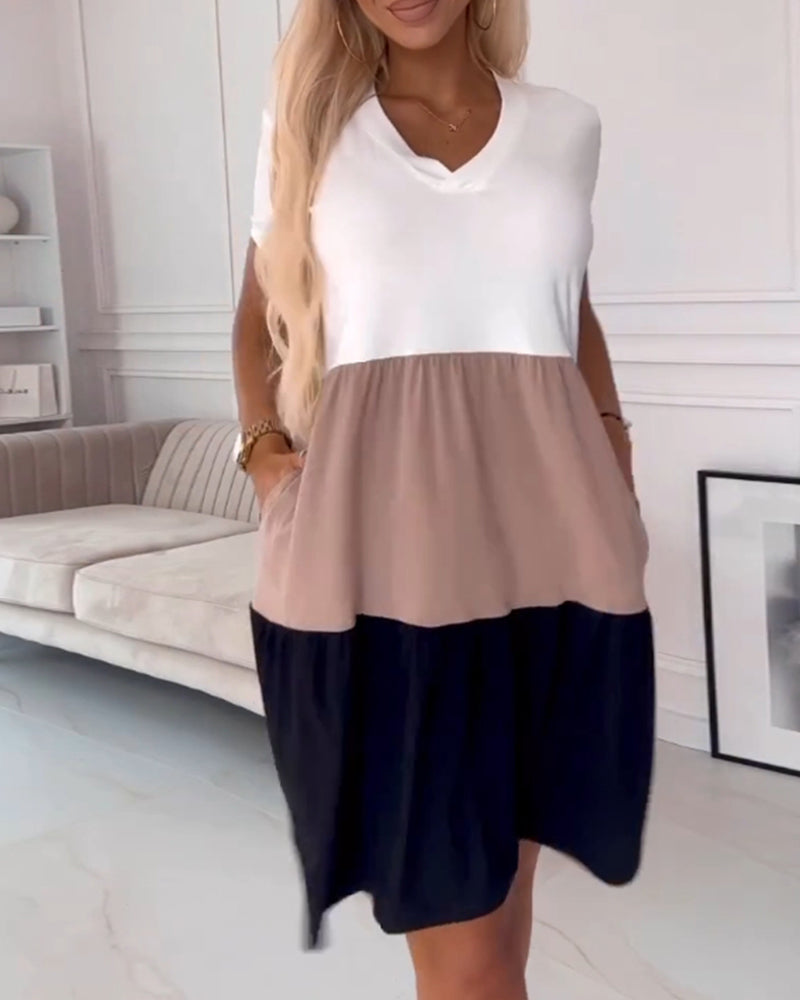 Alva | Robe décontractée à blocs de couleur et manches courtes