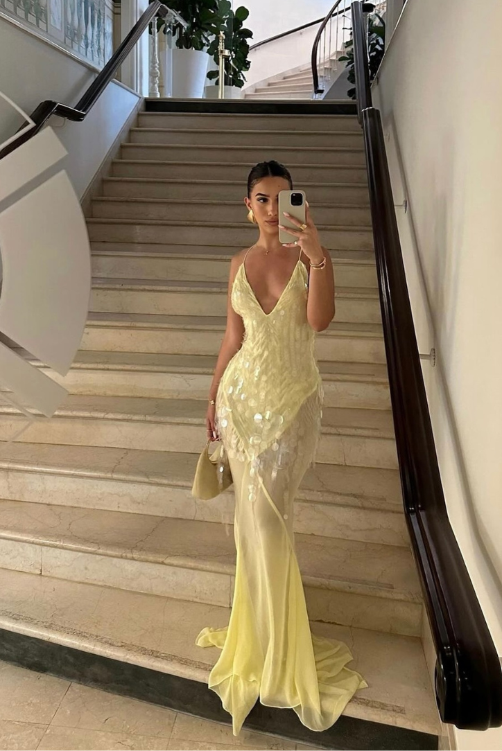 Aaliyah | Robe longue sans manches à col en V