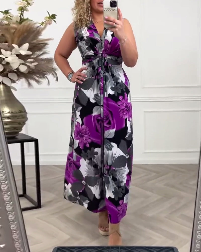 Svea | Robe sans manches et dos avec fronces et imprimé floral