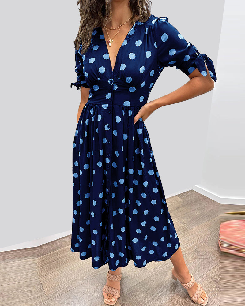 Mina™ | Vestito a Pois con Scollatura a V