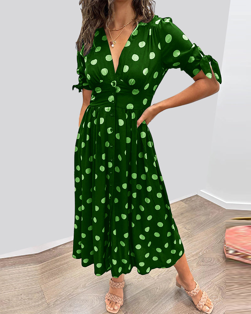 Mina™ | Vestito a Pois con Scollatura a V