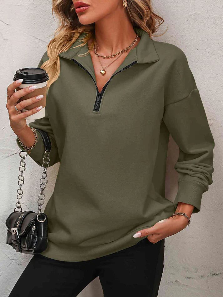 Sweat-shirt à Fermeture Éclair avec Épaules Tombantes