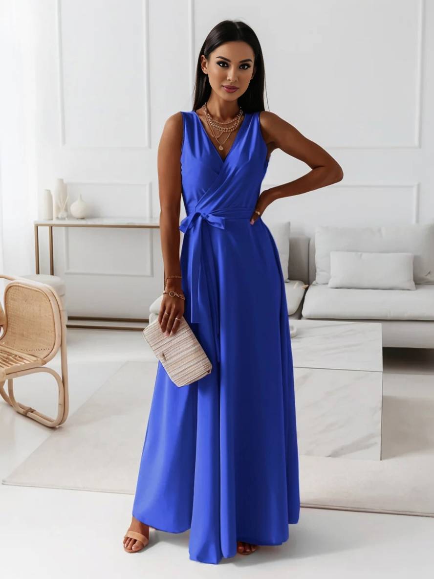 MILOU – Robe Femme Longue à Nœud Col V