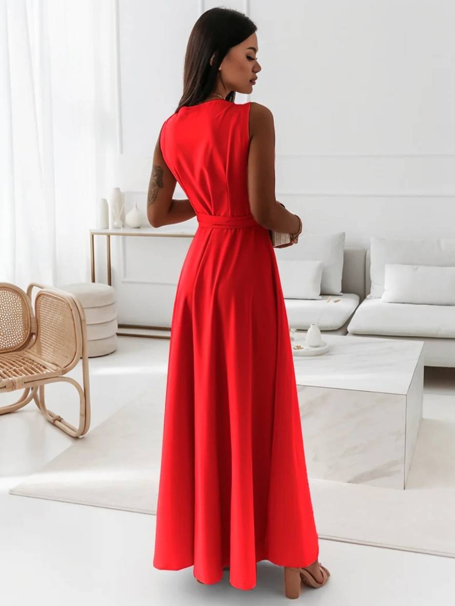 MILOU – Robe Femme Longue à Nœud Col V