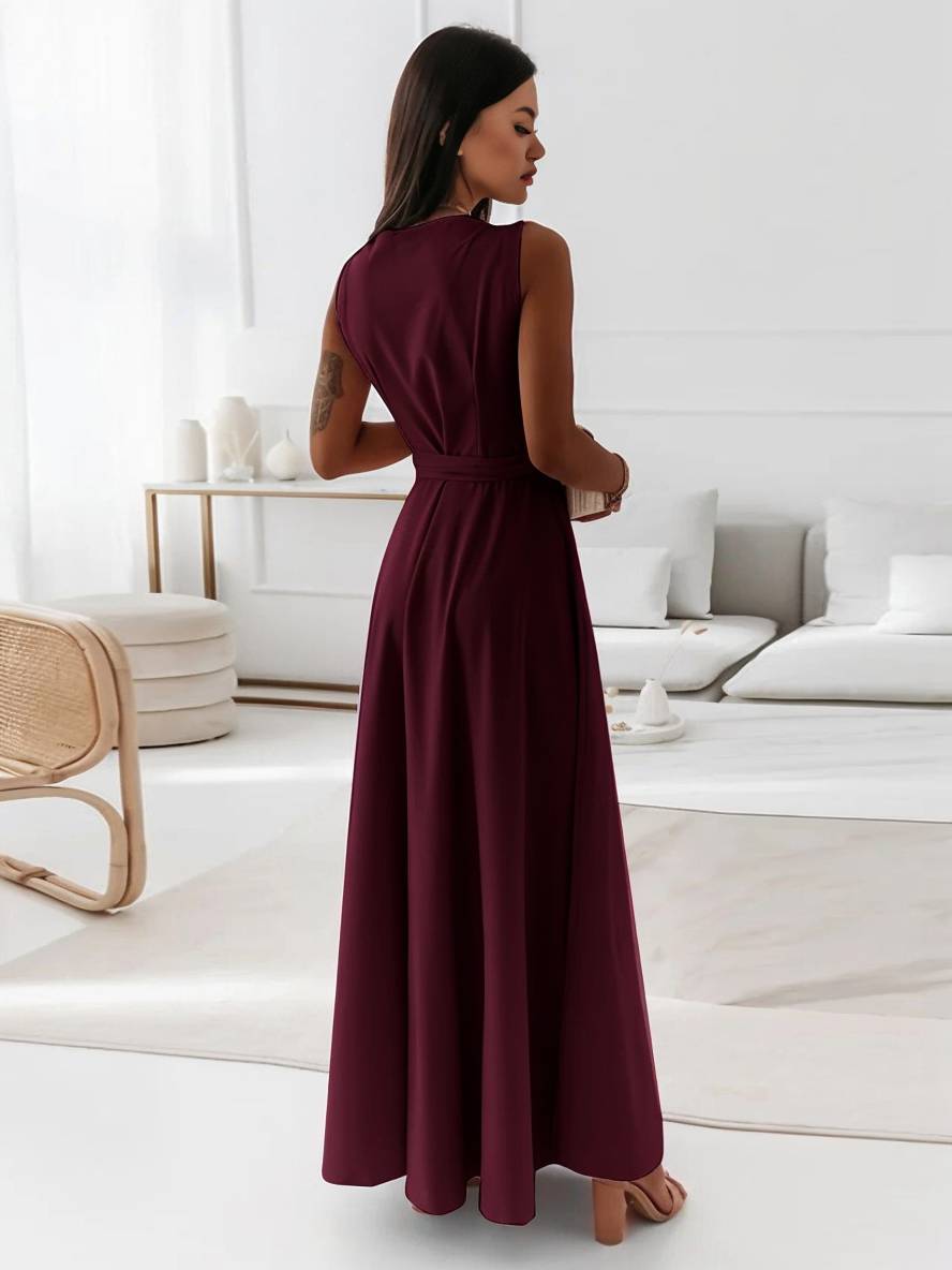 MILOU – Robe Femme Longue à Nœud Col V