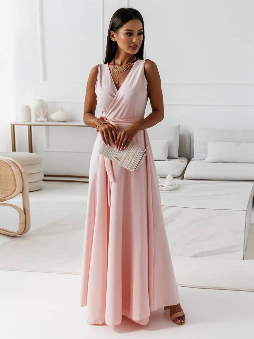 MILOU – Robe Femme Longue à Nœud Col V
