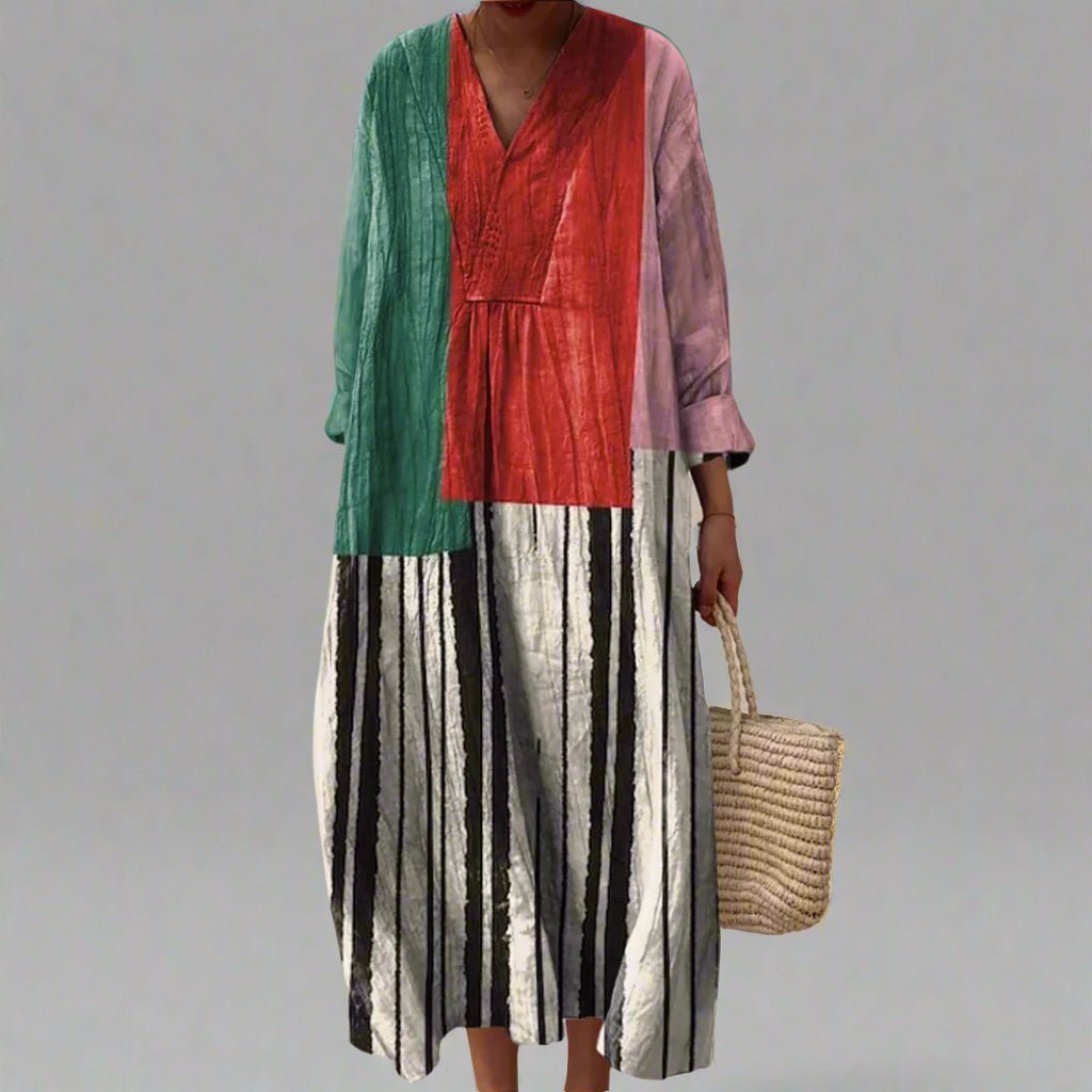 Harriet | Robe maxi en coton à rayures bicolores