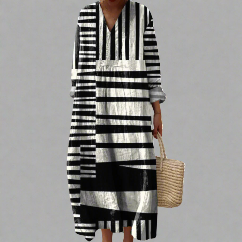 Lydia | Robe Maxi à Rayures Monochromes