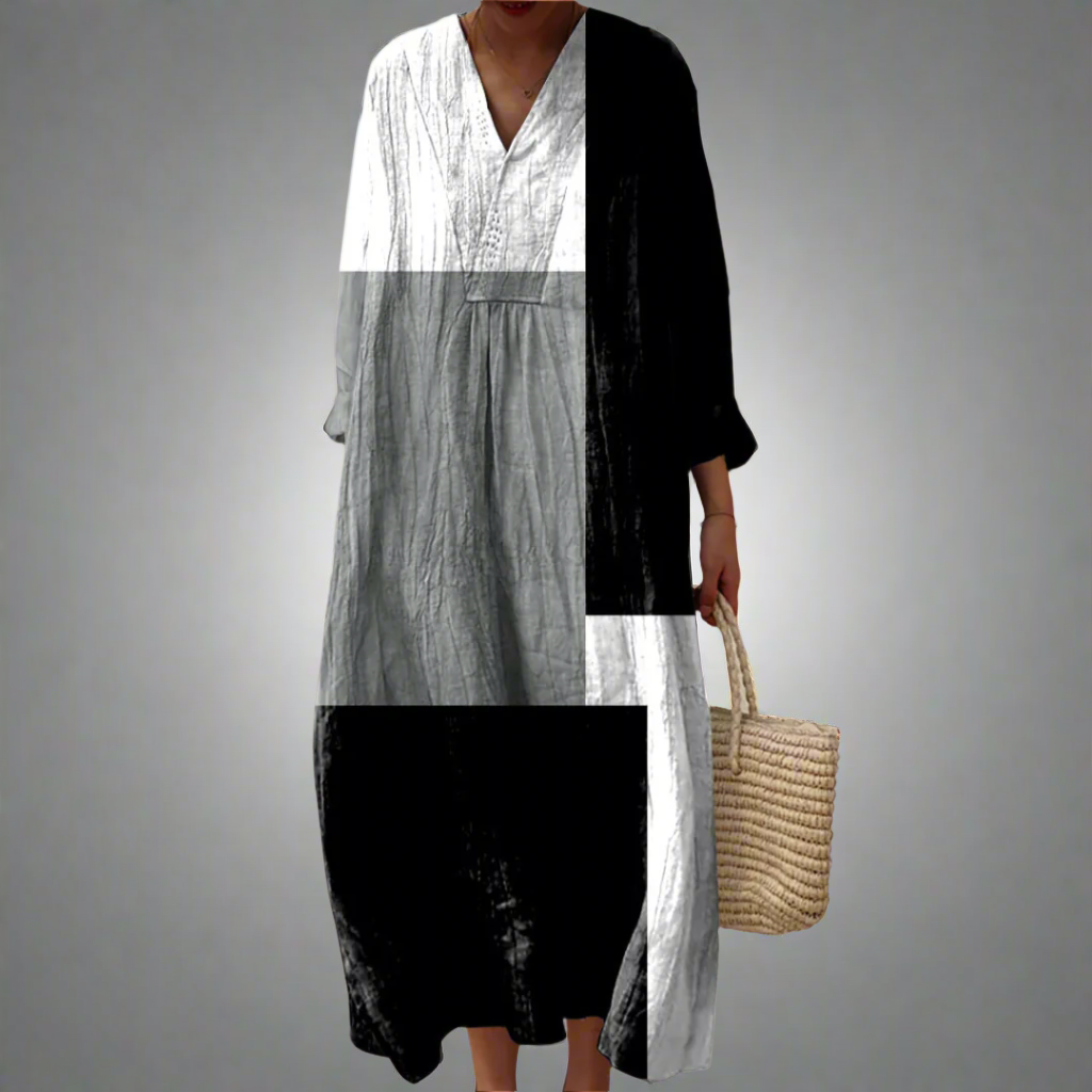 Colette | Robe Maxi Patchwork Abstrait