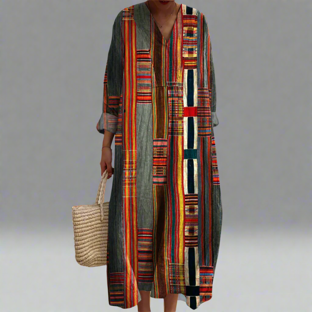 Robe maxi bohème à rayures géométriques Marianne