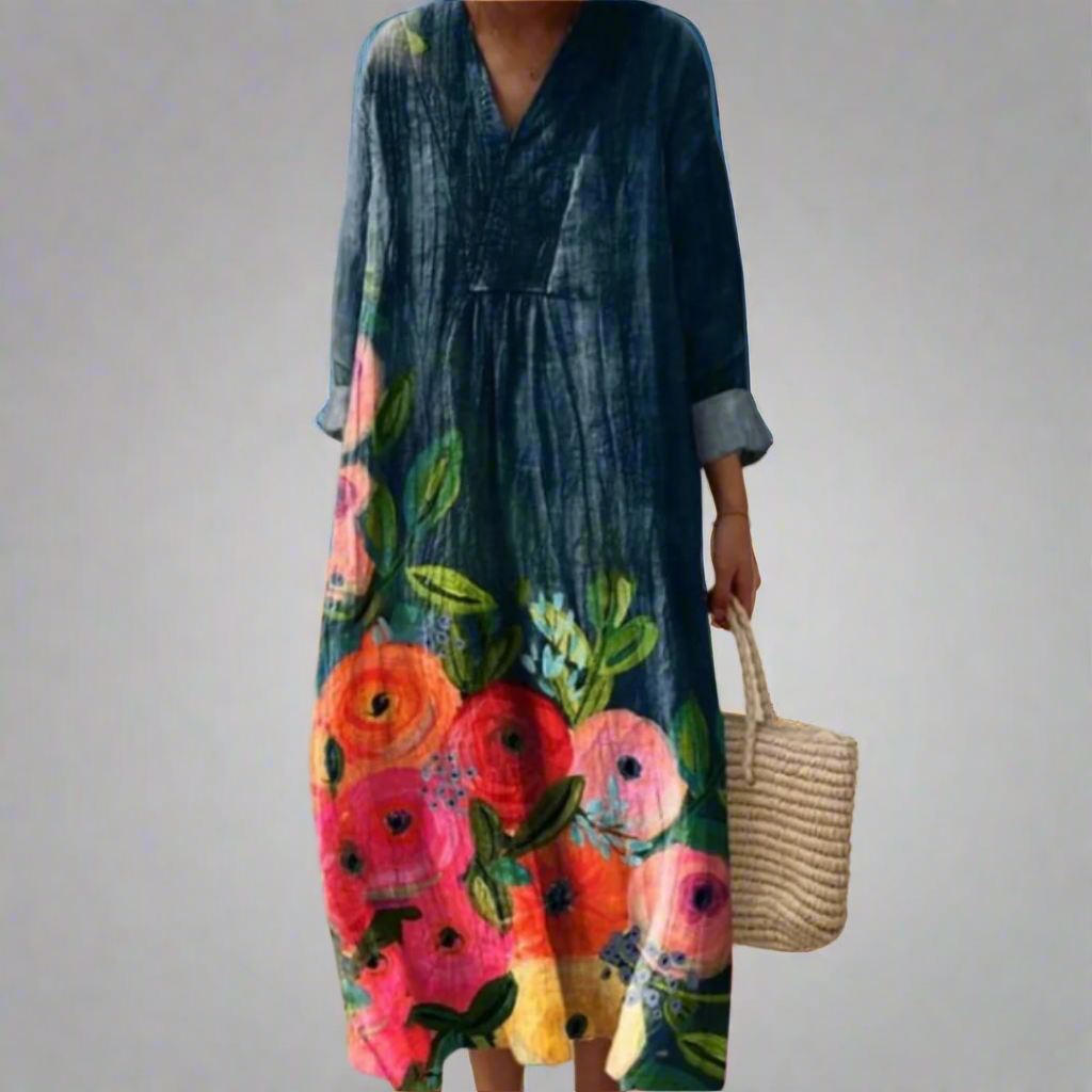 Rosaipop| Robe longue en coton à fleurs aquarelle