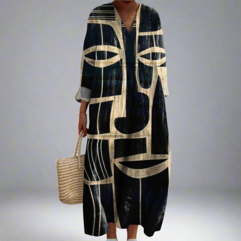Lorna | Robe mi-longue artistique inspirée du tribalisme