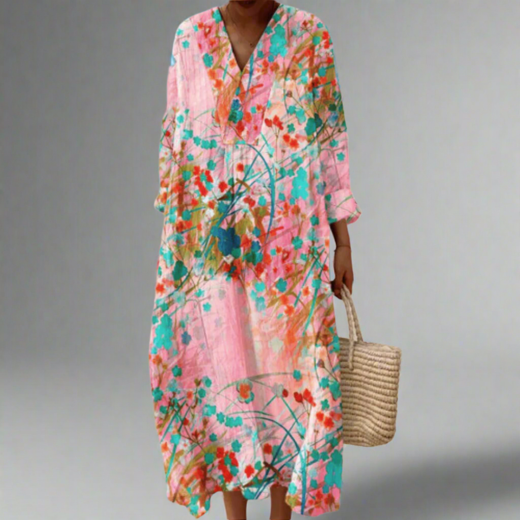 Lana | Robe fluide fleurie couleur blush doux