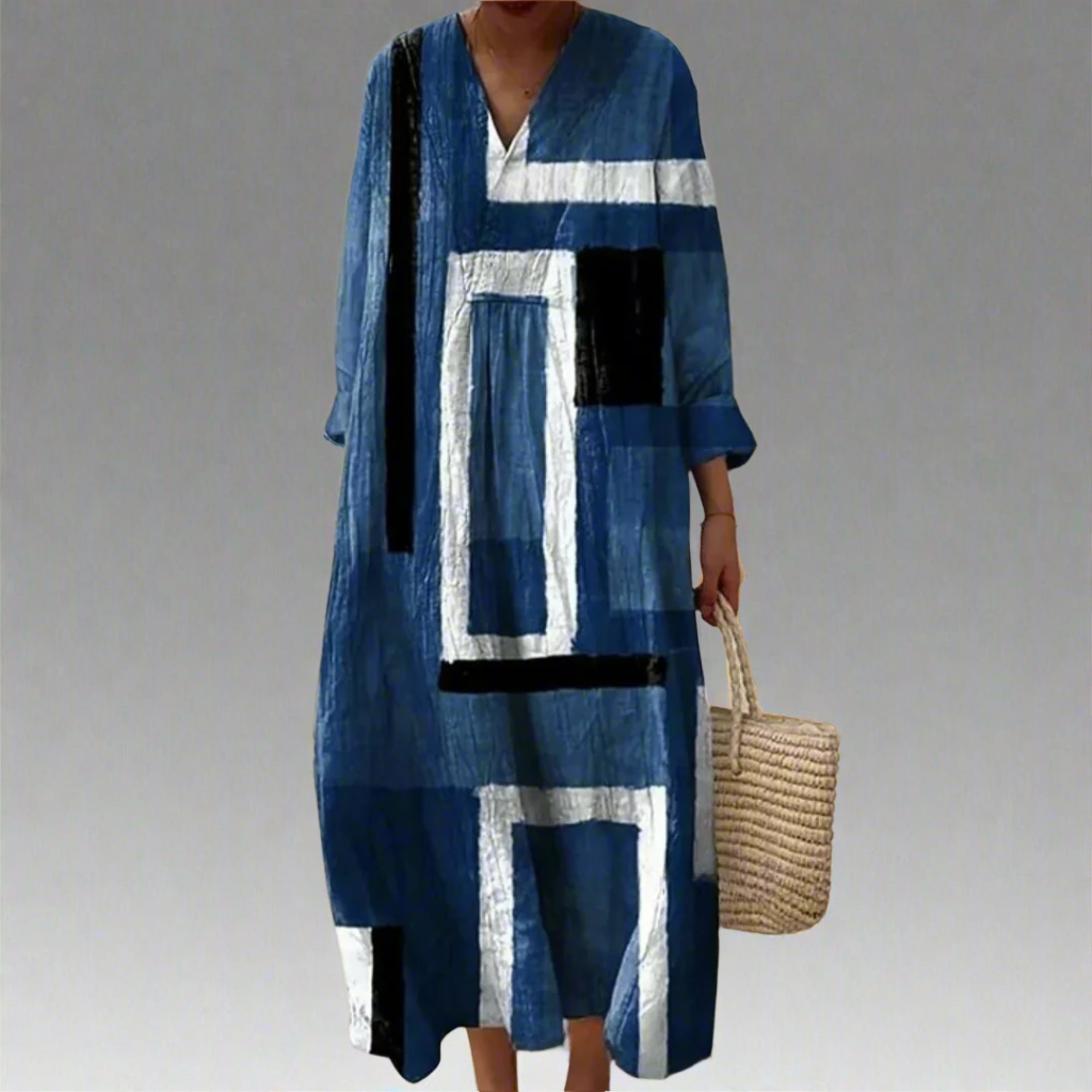Evelyn | Robe Maxi Ample en Marine Abstraite