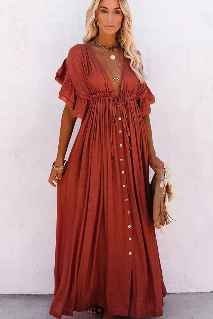 TALIA – Robe Longue Bohème Terracotta Fluide et Élégante