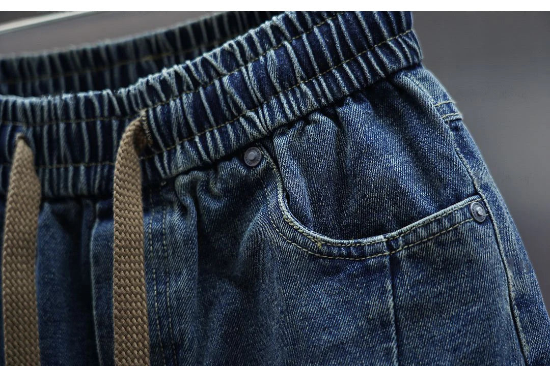 Pantaloni Baggy in Denim con Vita Regolabile