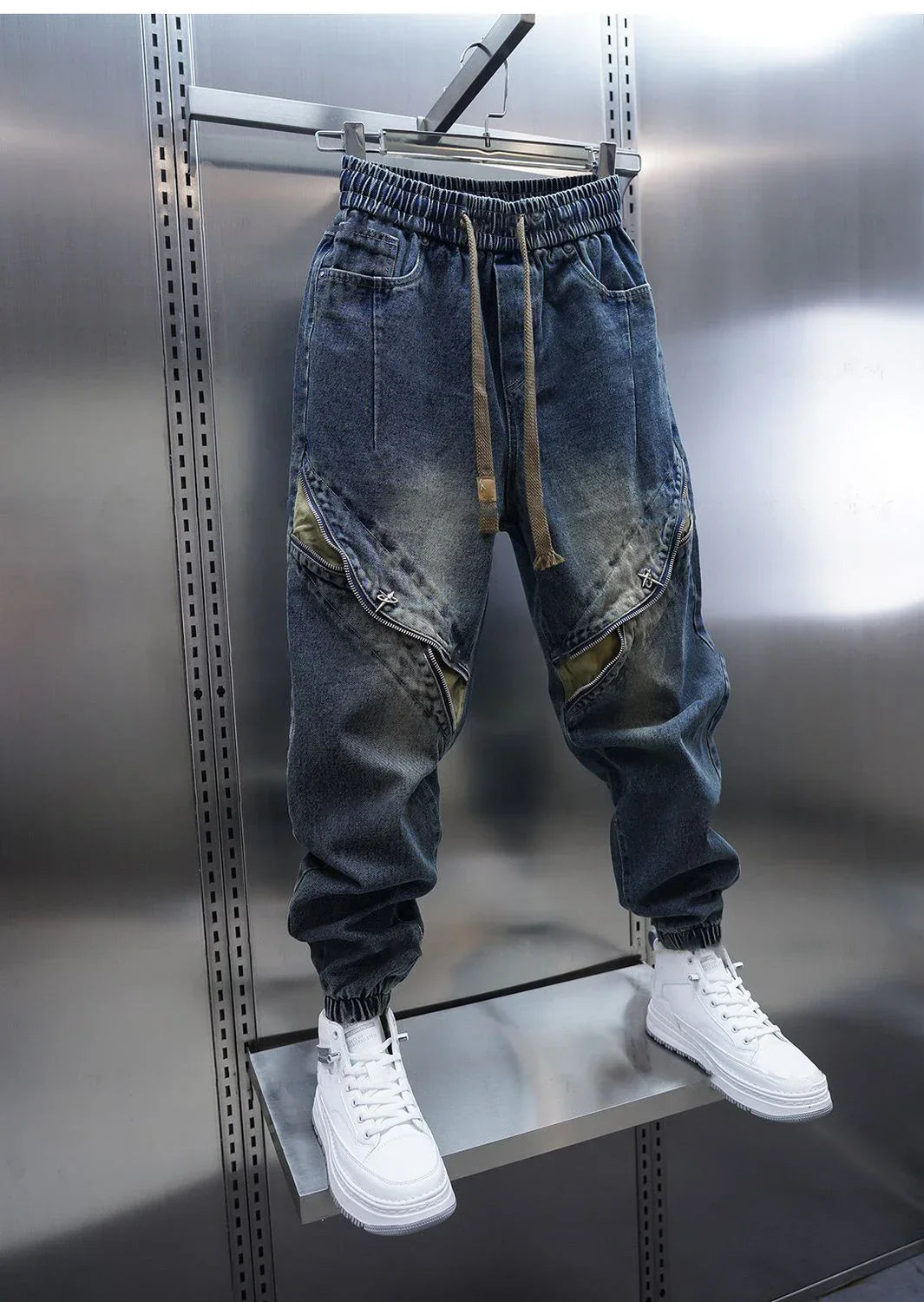 Pantaloni Baggy in Denim con Vita Regolabile