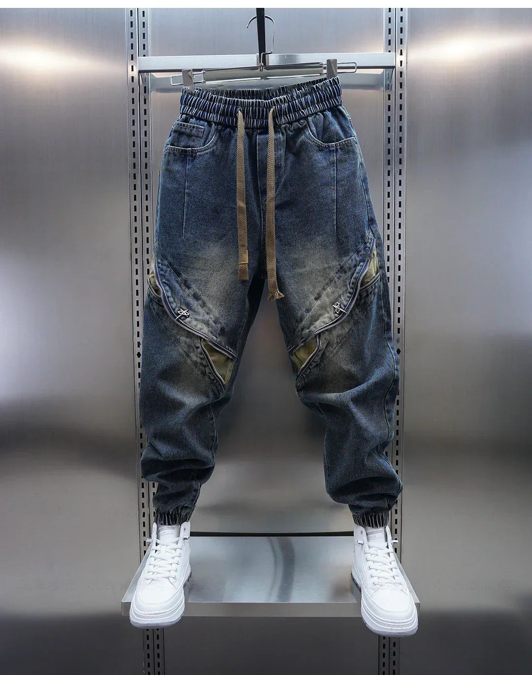 Pantaloni Baggy in Denim con Vita Regolabile