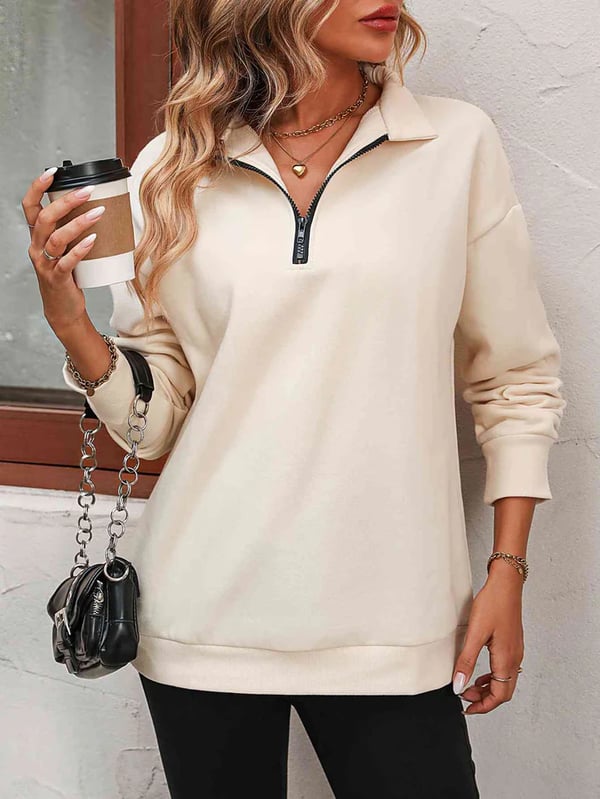 Sweat-shirt à Fermeture Éclair avec Épaules Tombantes