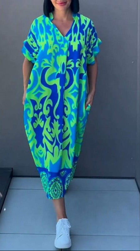 Nia | Robe midi imprimée avec décolleté en V