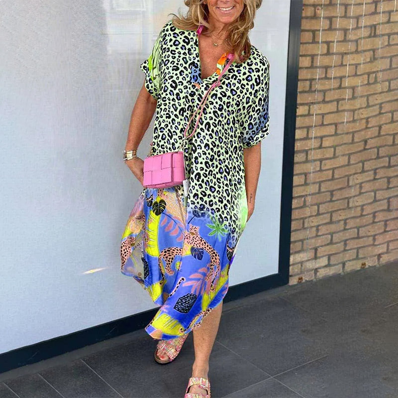👗Élisabeth™ | Robe d'été fluide à imprimé éclatant et col en V
