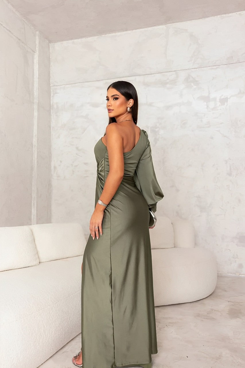 Yolina – One-Shoulder Elegant Satin Dress
