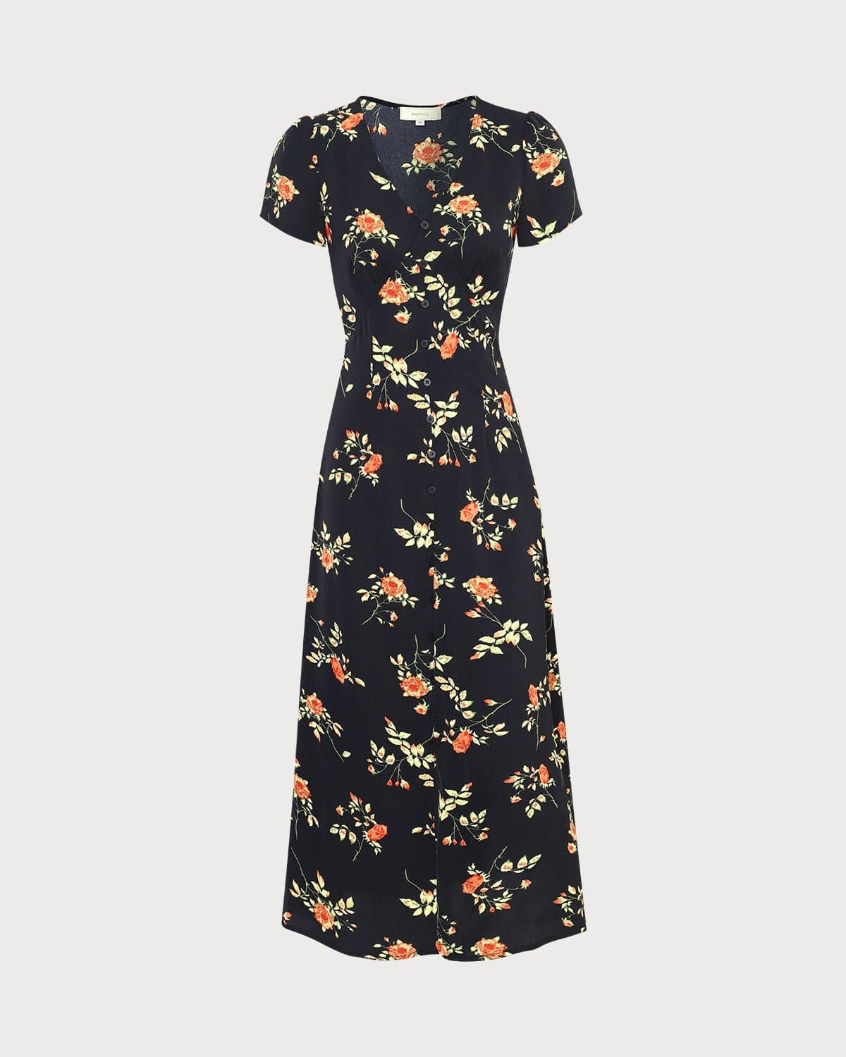 Astrid | Robe mi-longue noire à fleurs