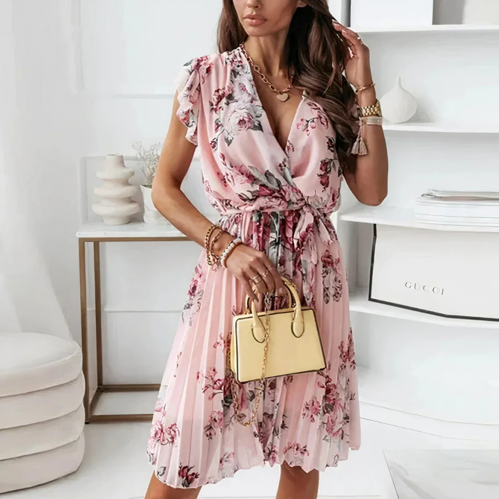 Yvonne | Élégante robe portefeuille florale au charme féminin pour femme