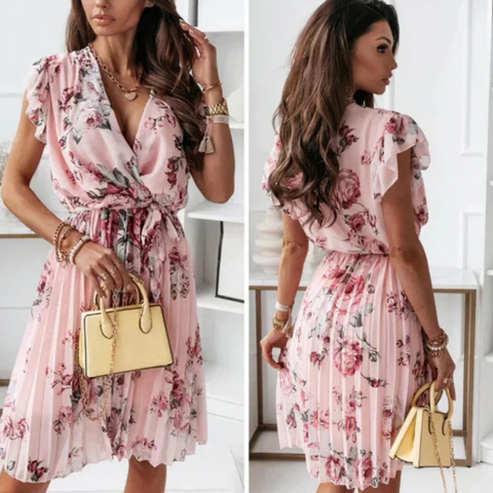 Yvonne | Élégante robe portefeuille florale au charme féminin pour femme