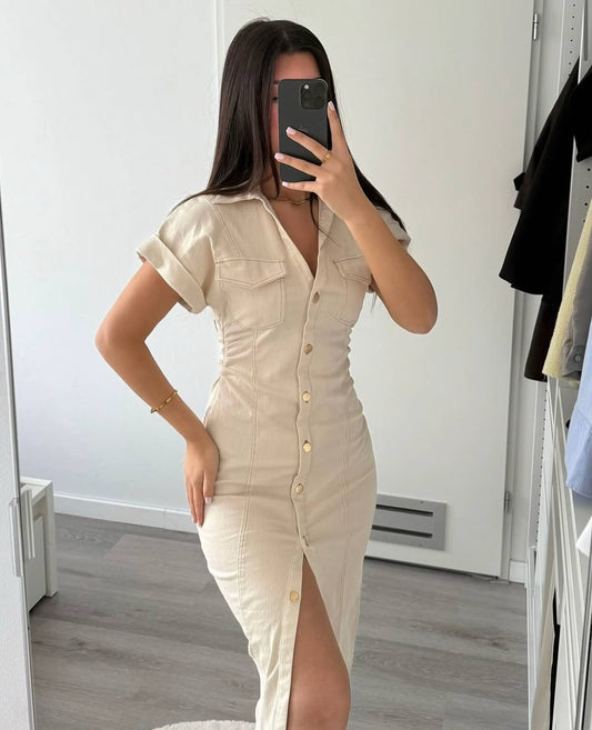 Clara | Robe midi élégante en denim