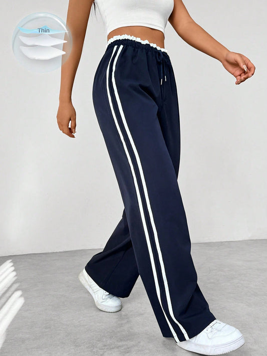 Yara – Pantalon Large Tendance à Bandes Sportives