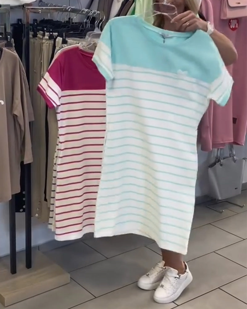 Abito Collo Tondo Casual Striato