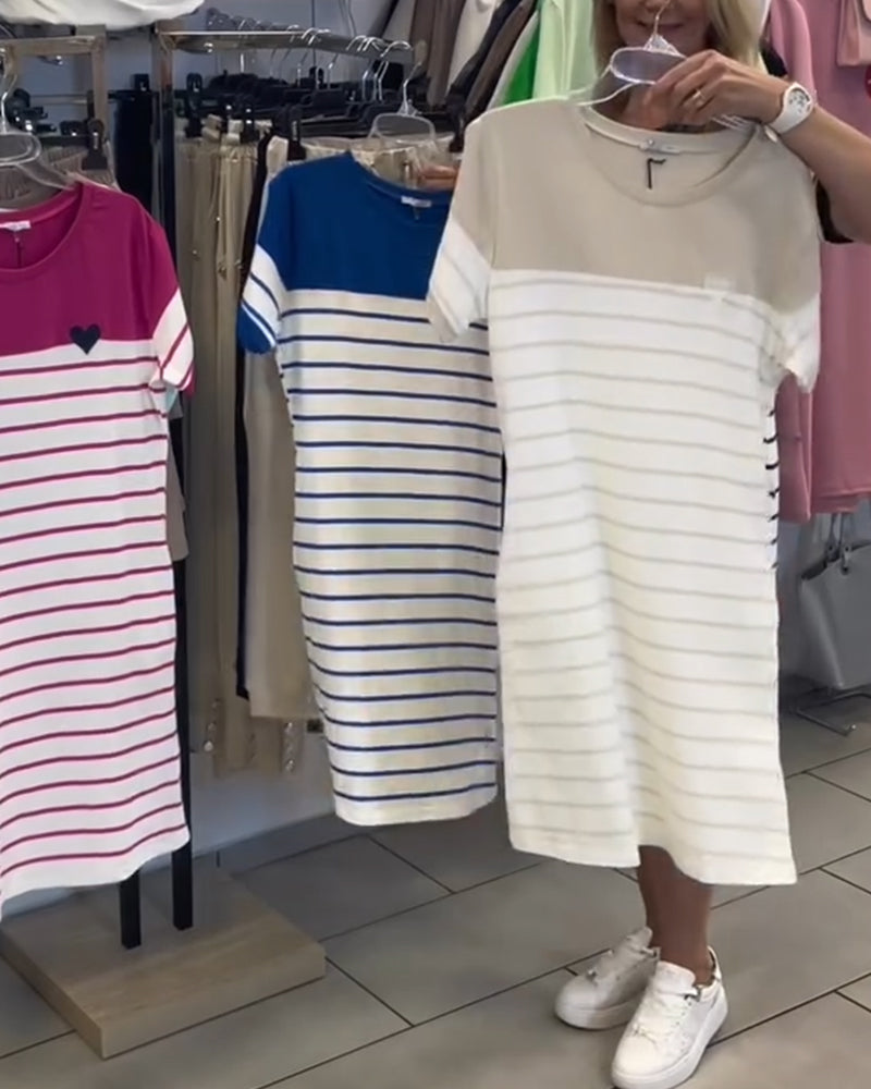 Abito Collo Tondo Casual Striato