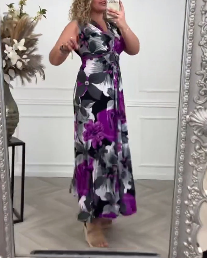 Svea | Robe sans manches et dos avec fronces et imprimé floral