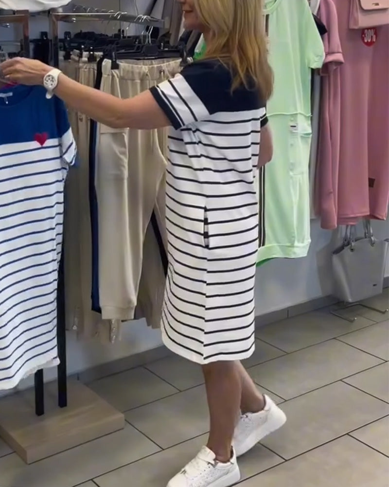Abito Collo Tondo Casual Striato
