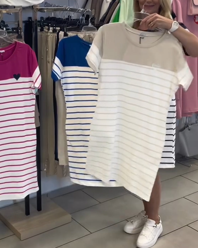 Abito Collo Tondo Casual Striato