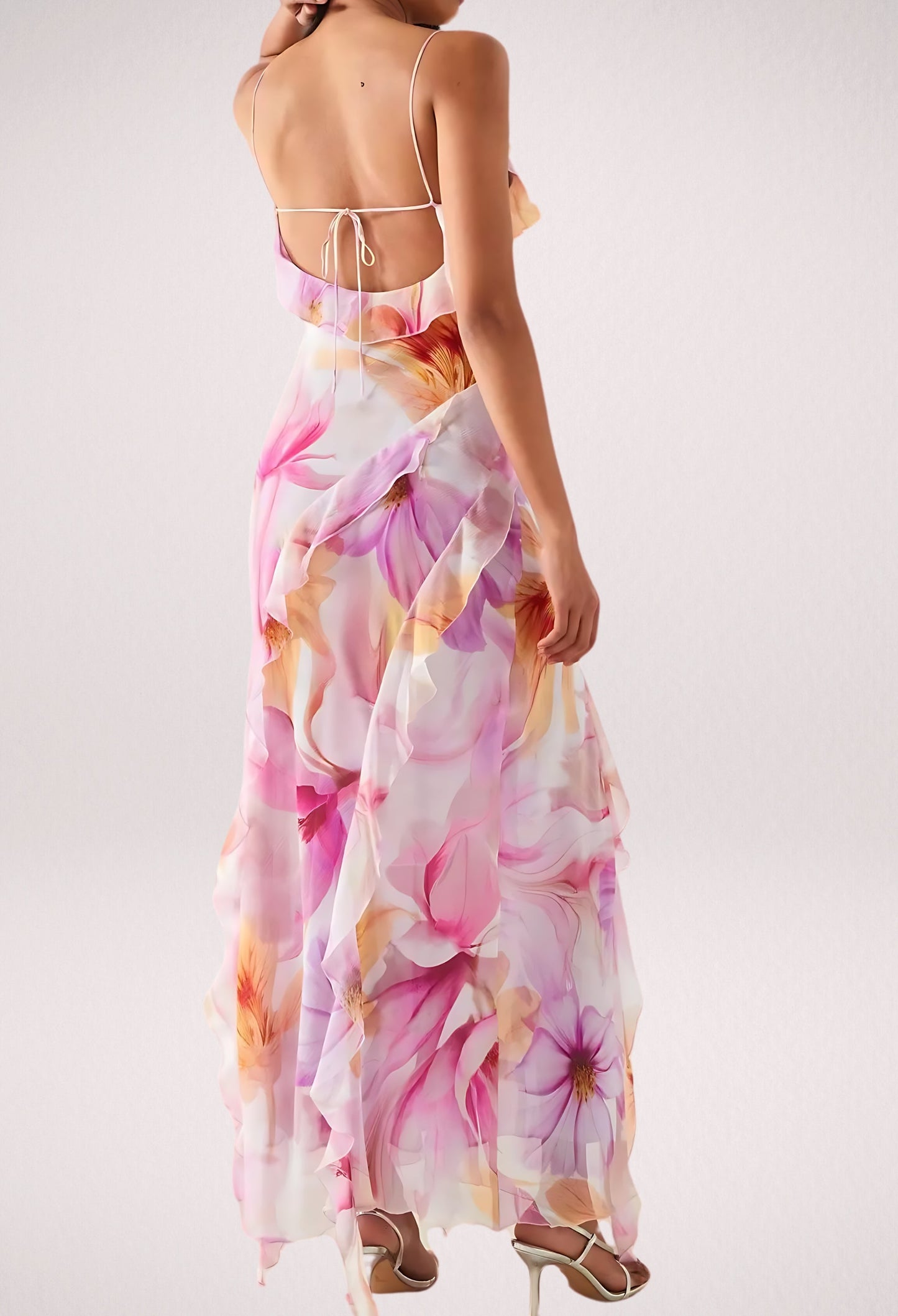 Nylah | Robe Maxi à Volants Fleuries