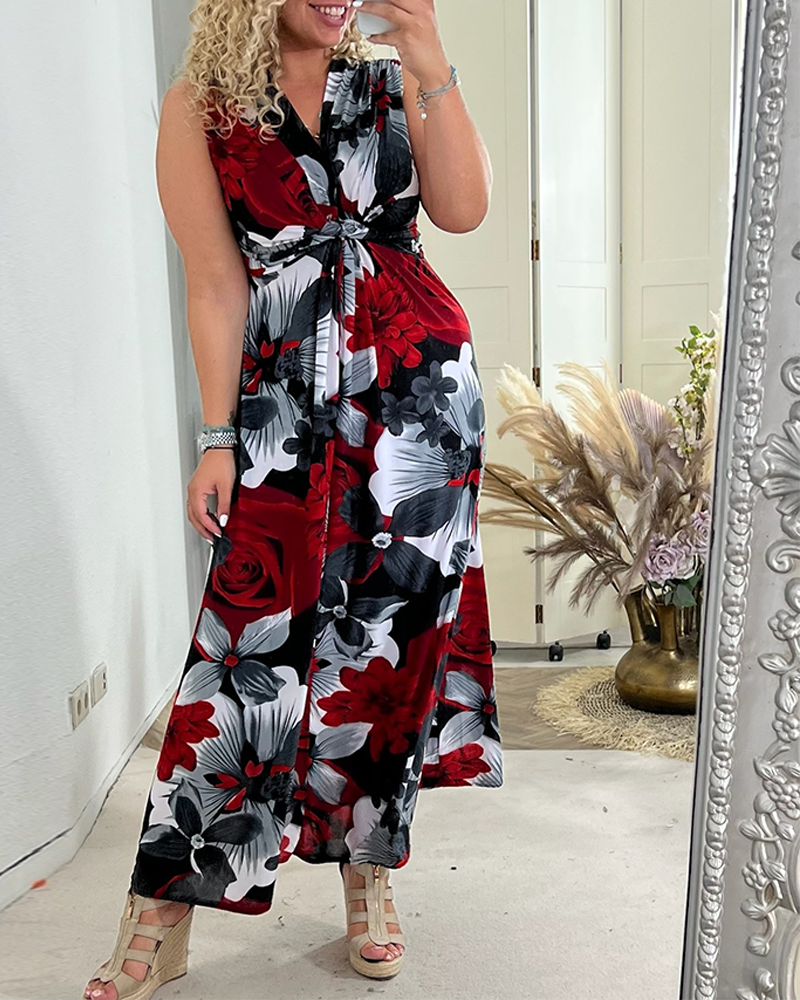 Svea | Robe sans manches et dos avec fronces et imprimé floral