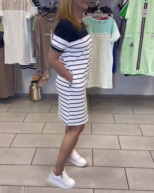 Abito Collo Tondo Casual Striato