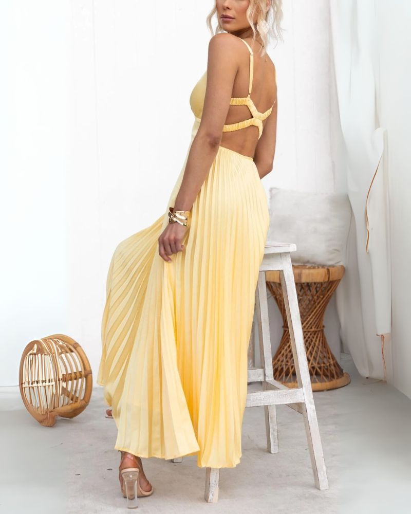 ABIAN – Robe Longue Plissée à Col en V